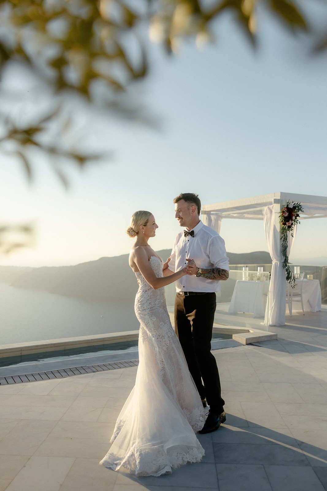 Romantic sunset photos during elopement in Santorini Greece