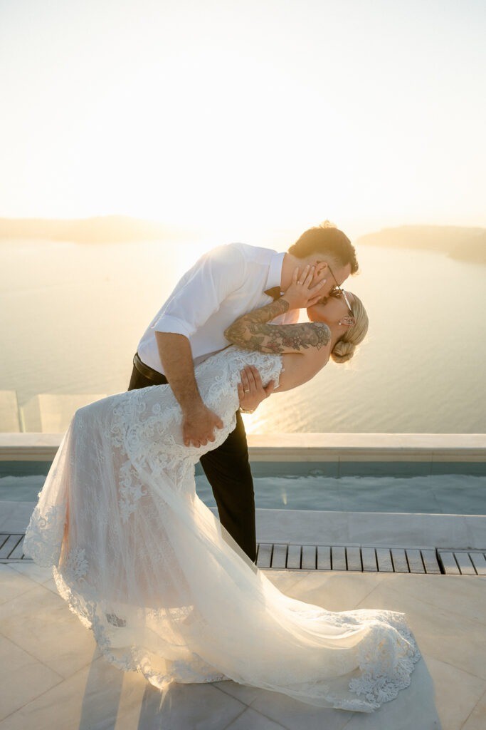 Romantic sunset photos during elopement in Santorini Greece